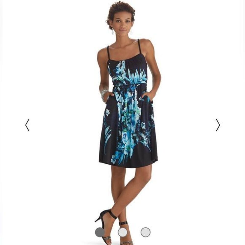 Whbm Blue Watercolor Spaghetti Strap Floral Fit & Flare Dress 0